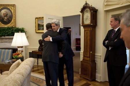 Barack Obama Hugs John Kerry