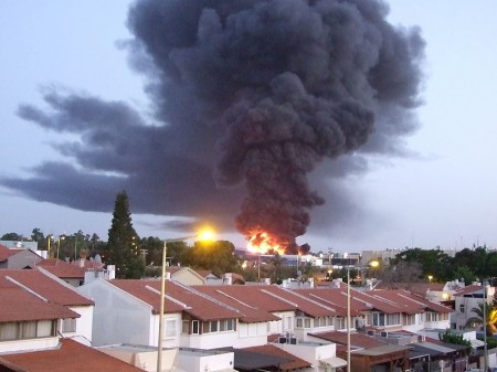 Burning factory in Sderot, which was hit by a rocket from Gaza - Photo by Natan Flayer