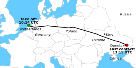 Route map of Malaysia Airlines Flight 17 - Photo by Geordie Bosanko and cmglee