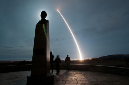 Unarmed U.S. Air Force LGM-30G Minuteman III intercontinental ballistic missile launches during an operational test at Vandenberg Air Force Base - Public Domain