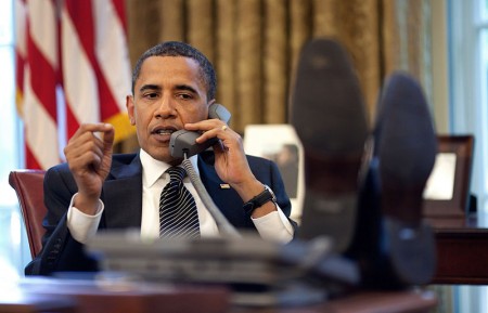 Barack Obama On The Phone In The Oval Office 2009