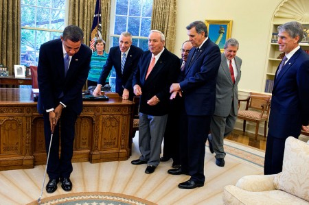 Obama putting in the Oval Office - Public Domain