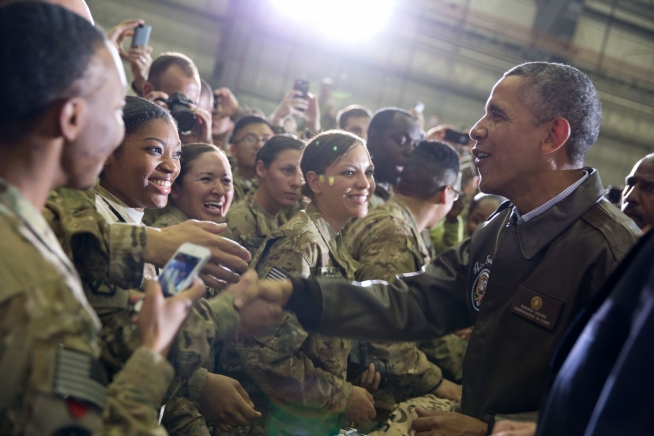 Obama Visits Troops - Public Domain